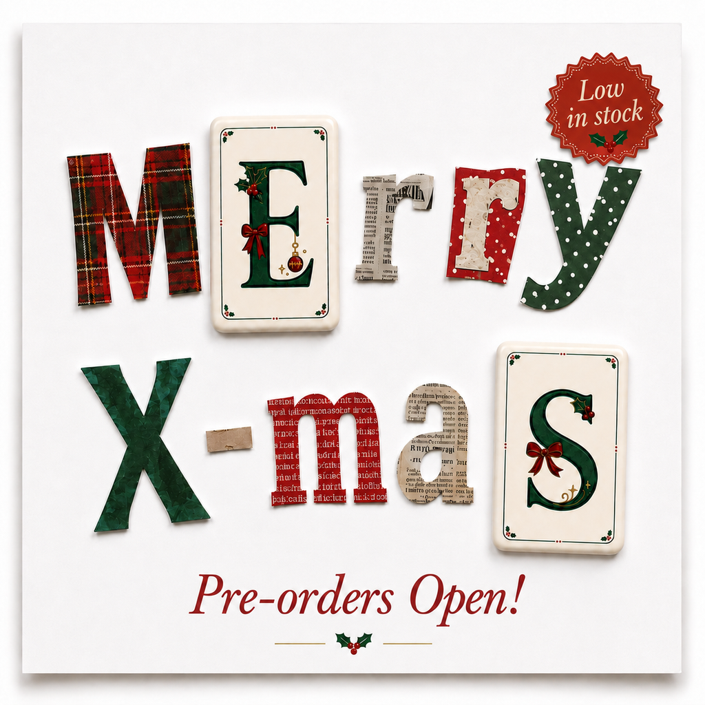 Christmas mahjong tile set pre-order flyer with festive colors