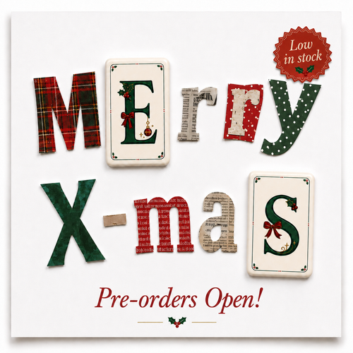 Christmas mahjong tile set pre-order flyer with festive colors